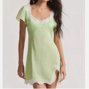 LOVESHACKFANCY AUBRIETTA GREEN MINI DRESS